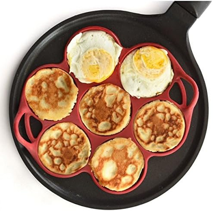 957R Silicone Silver Dollar Pancake/Egg Ring, 7 Count,Red