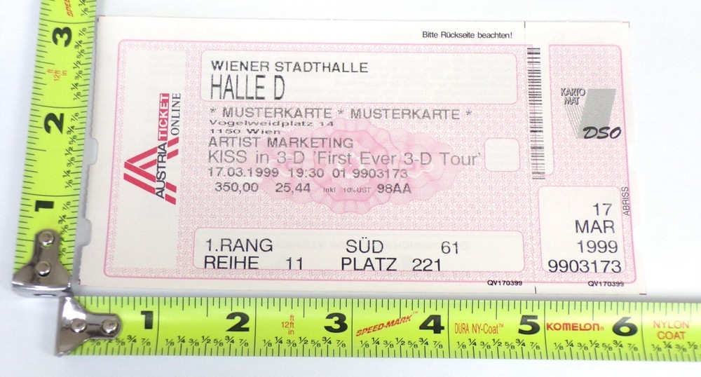KISS Full Ticket Stub Psycho Circus Concert Tour Vienna Austria Vintage Kiss