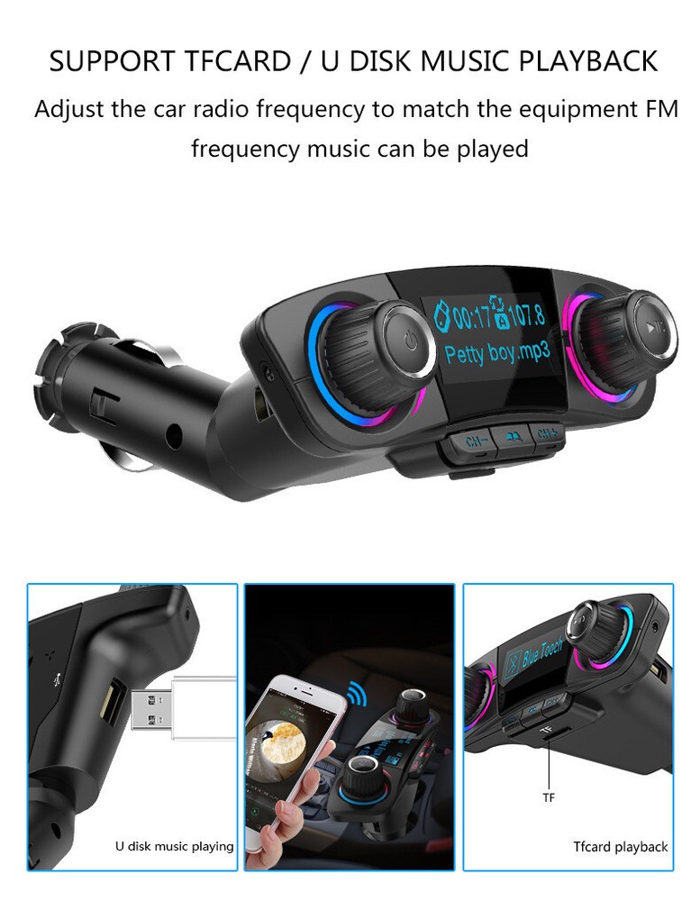 Bluetooth Wireless FM Transmitter Car MP3 Stereo Adapter AUX Audio 2 USB Charger