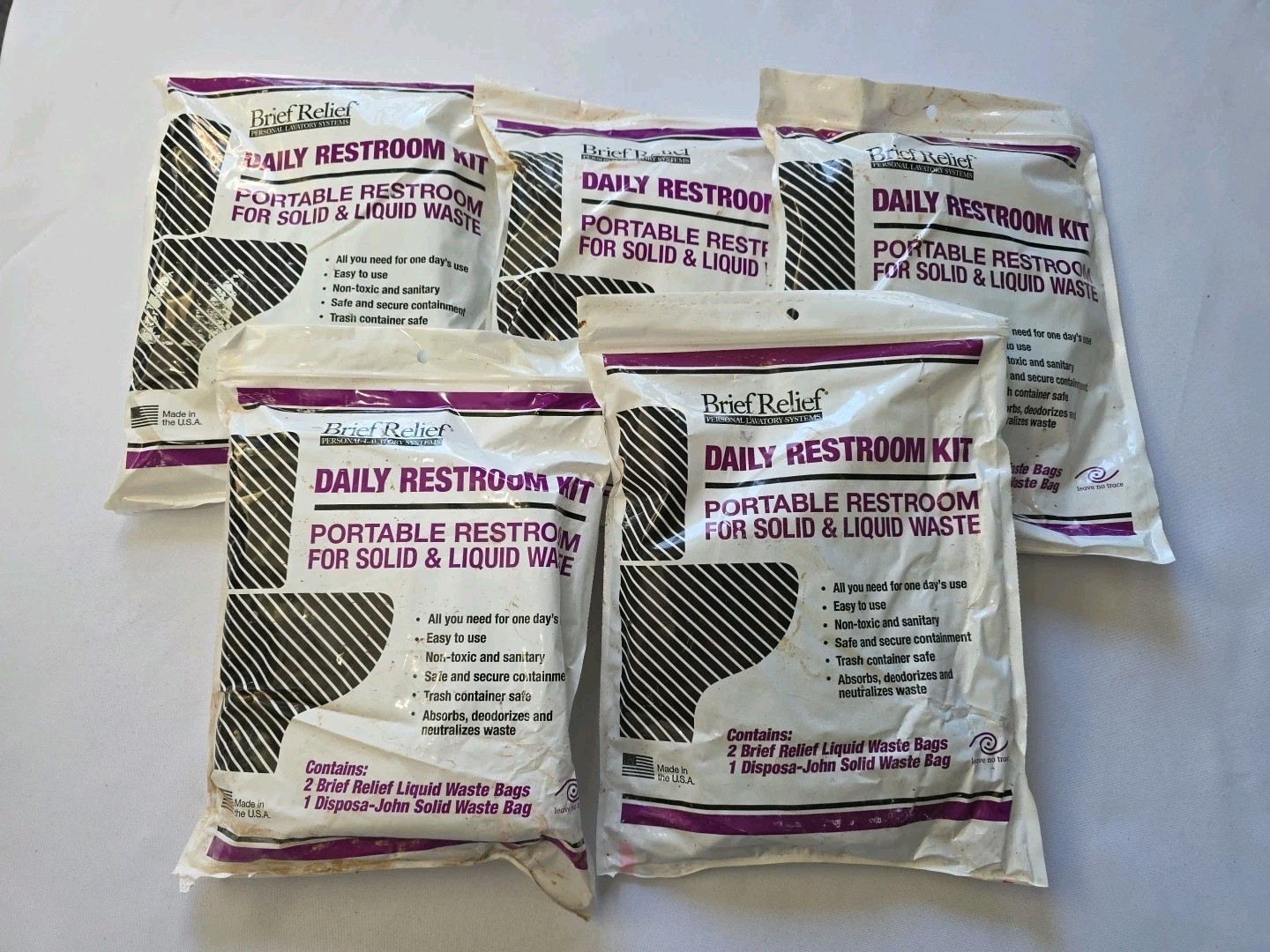 5 Brief Relief Daily Restroom Kits Portable Toilet For Solid & Liquid Waste