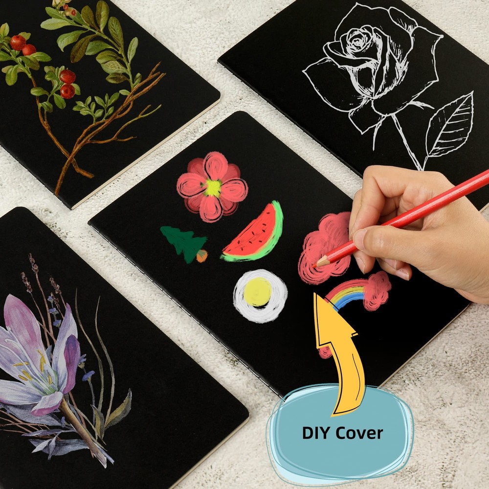 24 Pack Blank Notebook & Journal Bulk, Black Cover, Unlined Plain Thick Paper...