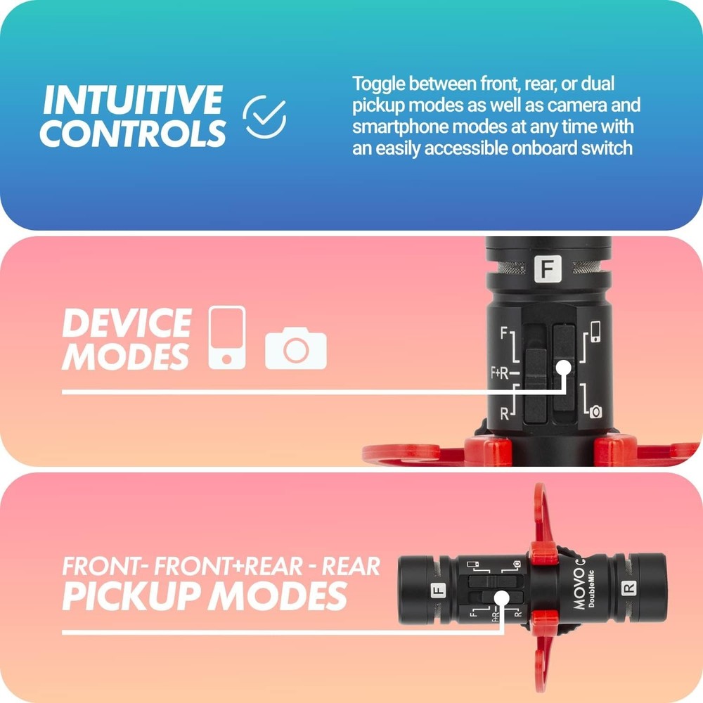 DoubleMic V2 Two-Sided Shotgun Mic for Camera Vlogging Dual Capsule External Mic