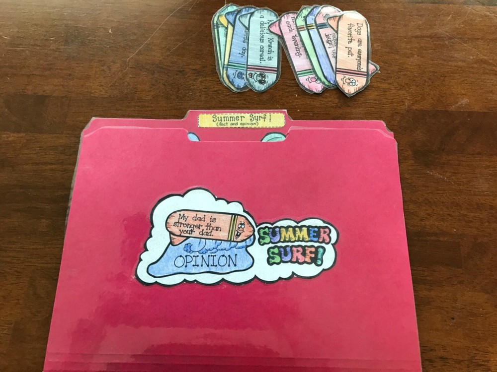 Summer Surf! Fact Opinion  3-4 grades language arts file folder game