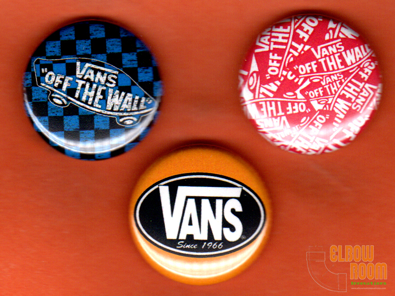Set of three 1" Vans pins/buttons skater off the wall