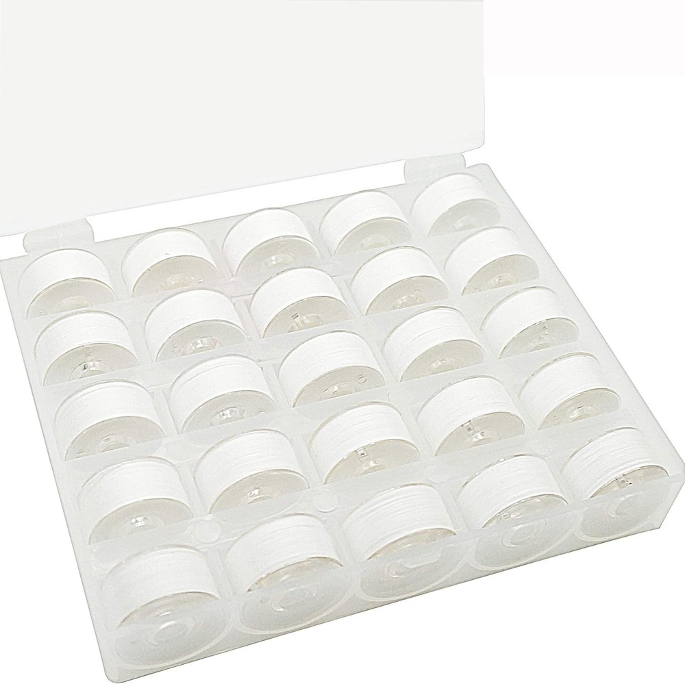 25pcs 90wt Prewound Bobbin Thread for Embroidery - White Soft Polyester