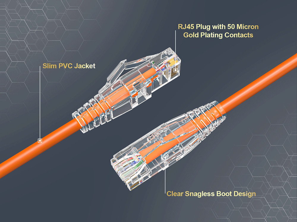 10ft Slim Cat6a 28AWG UTP Ethernet Network Patch Cable, Orange