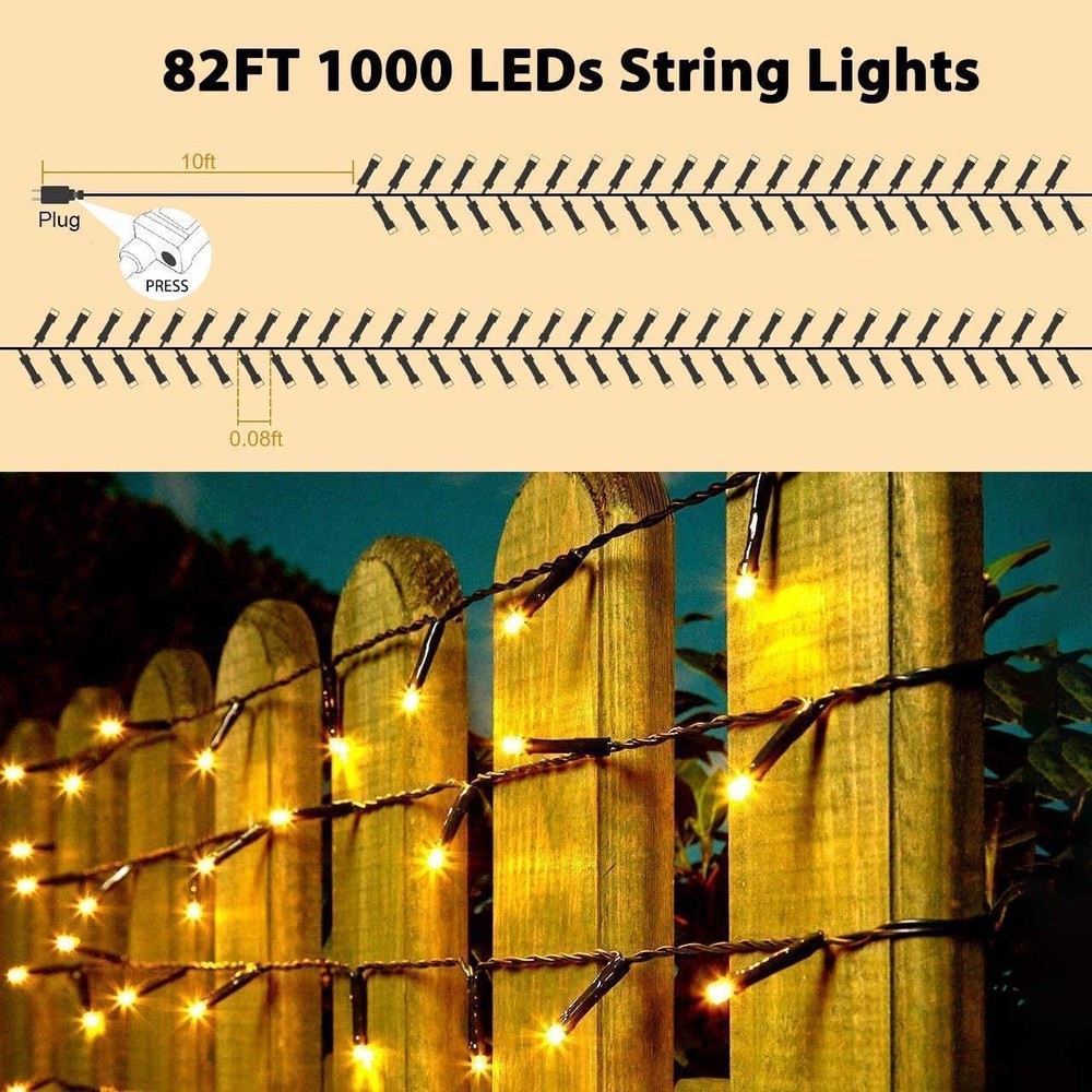 82ft 1000 LED Cluster Christmas String Lights - Dark Green Wire Tree Lights -...