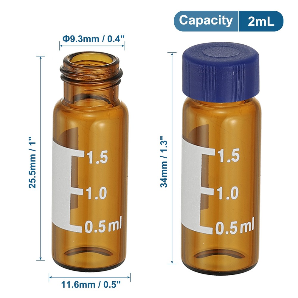 2ml Autosampler Vial, 100Pcs Amber Vials Sample Vial Solid Screw Cap with Labels