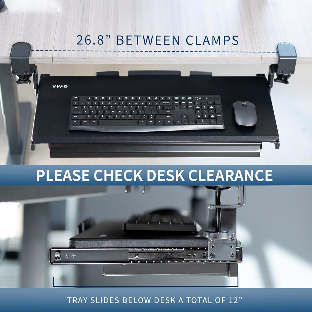 VIVO Large Height Adjustable Clamp-On Keyboard Tray, Extra Sturdy Pull Out Platf