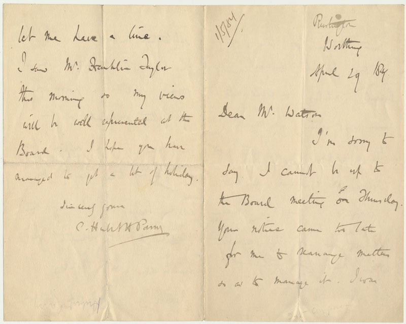 Charles Hubert PARRY / Autograph Letter Signed