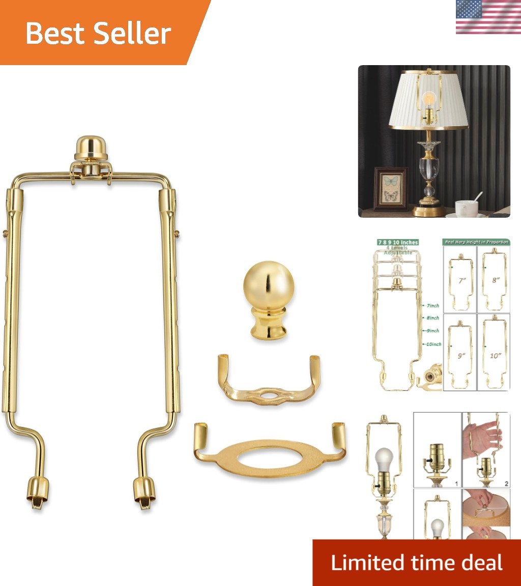 Durable Adjustable Gold Lamp Harp Holder - Complete with Finials and Accessories