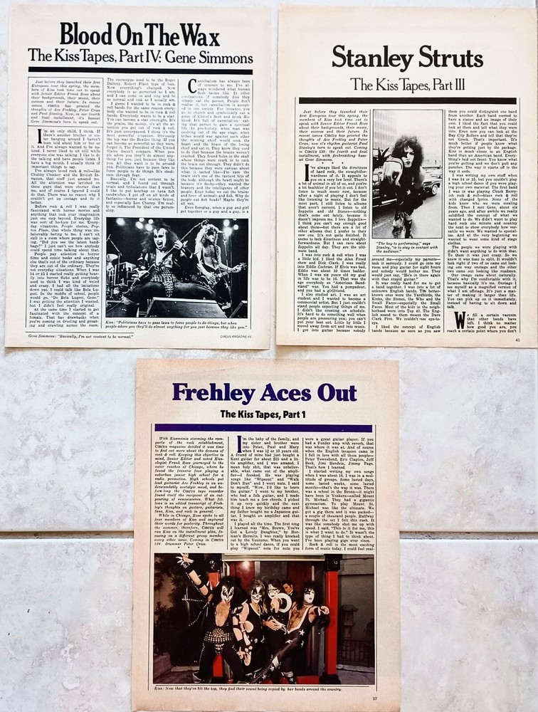 KISS~POSTER 1976 3PG PRINT MAGAZINE ARTICLE PINUP CLIPPING~PAUL/ACE/PETER/GENE