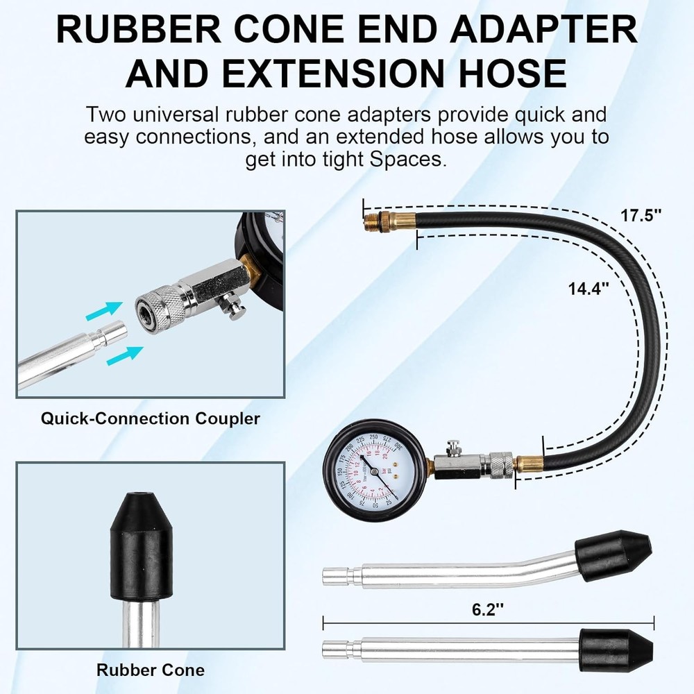 Engine Cylinder Compression Tester Gauge Kit Gas Petrol Diagnostic Testing Tool