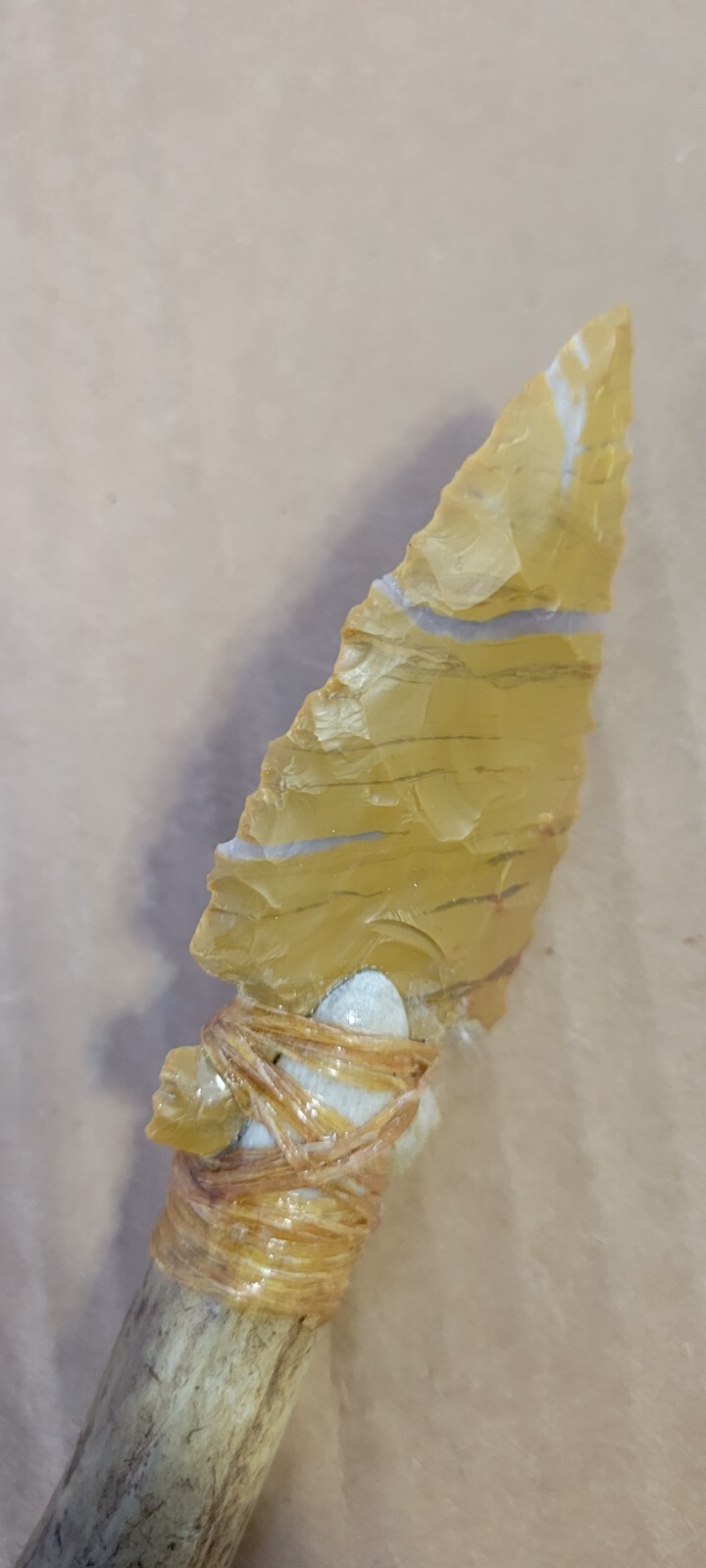 Native American Stone Blade w/Deer Antler Handle Jasper Oregon Dbl. Edge Nice!