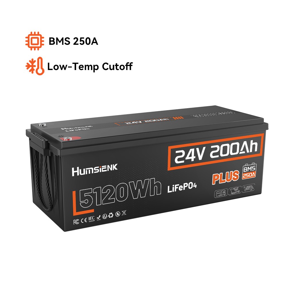 HumSienk 5120Wh 24V 200Ah LiFePO4 Battery 250A Deep Cycle BMS Solar Off-grid