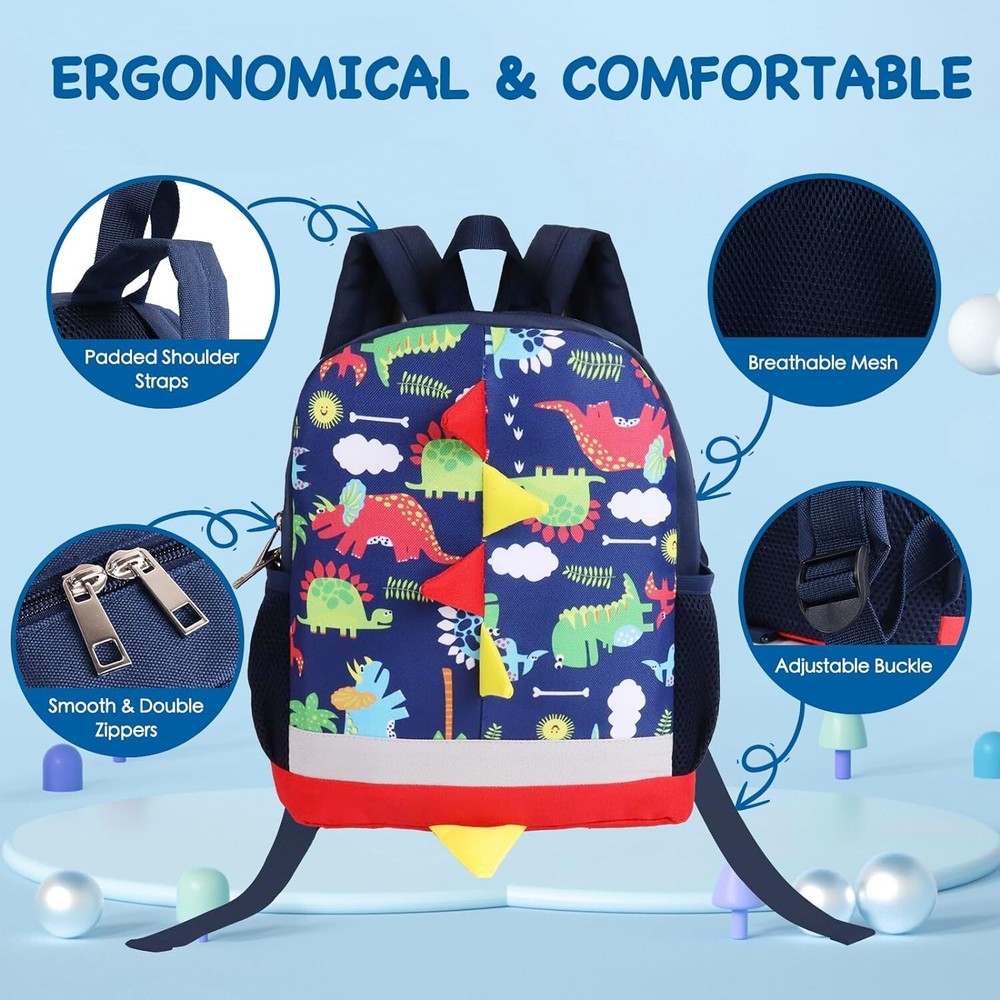 Kids Backpack- Cute Dinosaur Backpack with Safety Leash