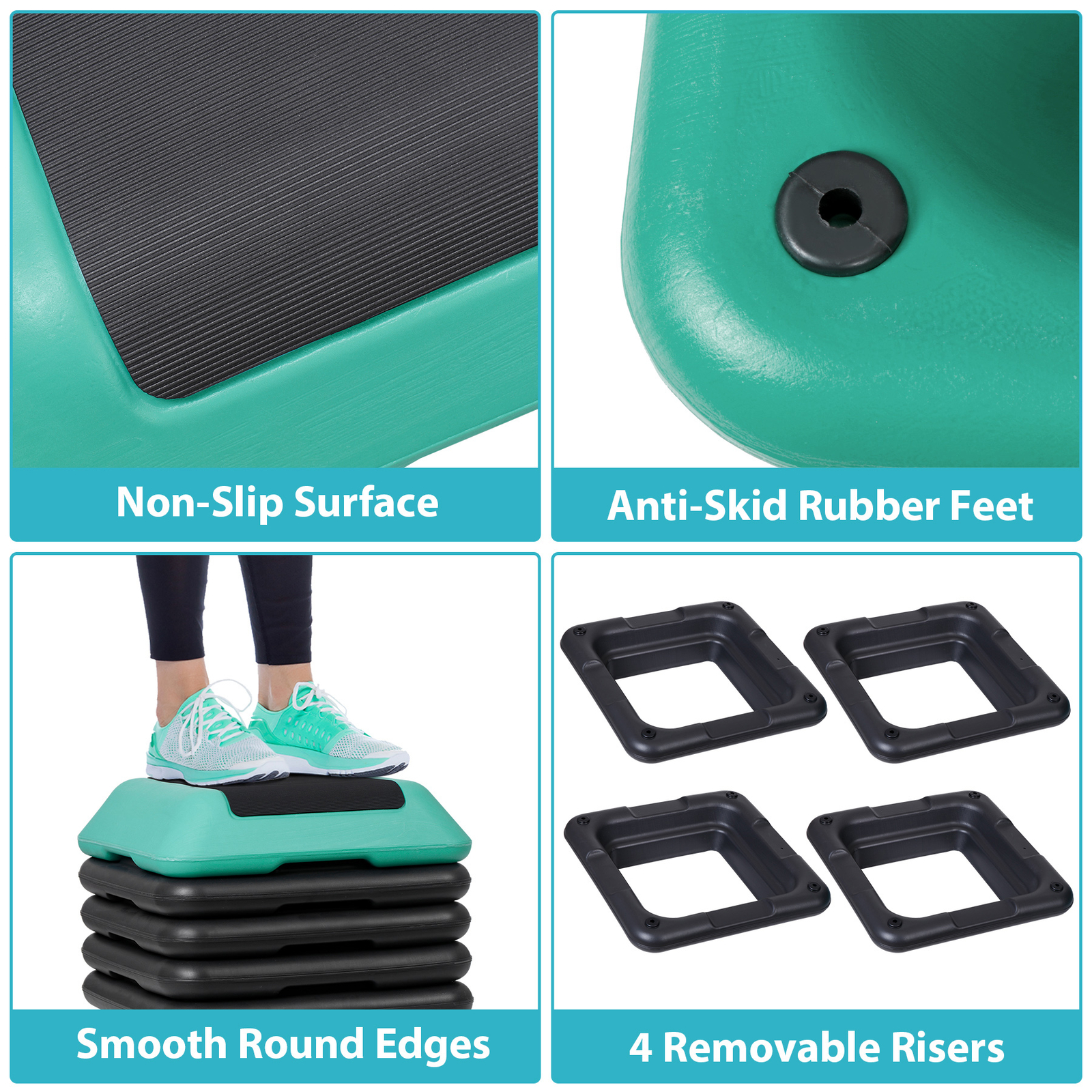 16"x16" Adjustable High Step Aerobic Platform with 4 Risers for Exercise Green