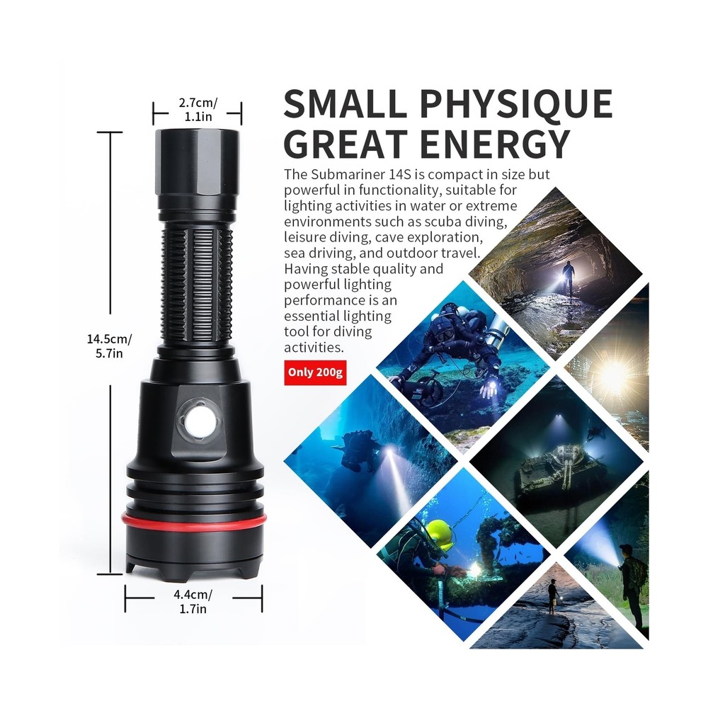 Diving Flashlight, 2000Lumens Dive Light,100m Underwater Flashlight,Dive Ligh...