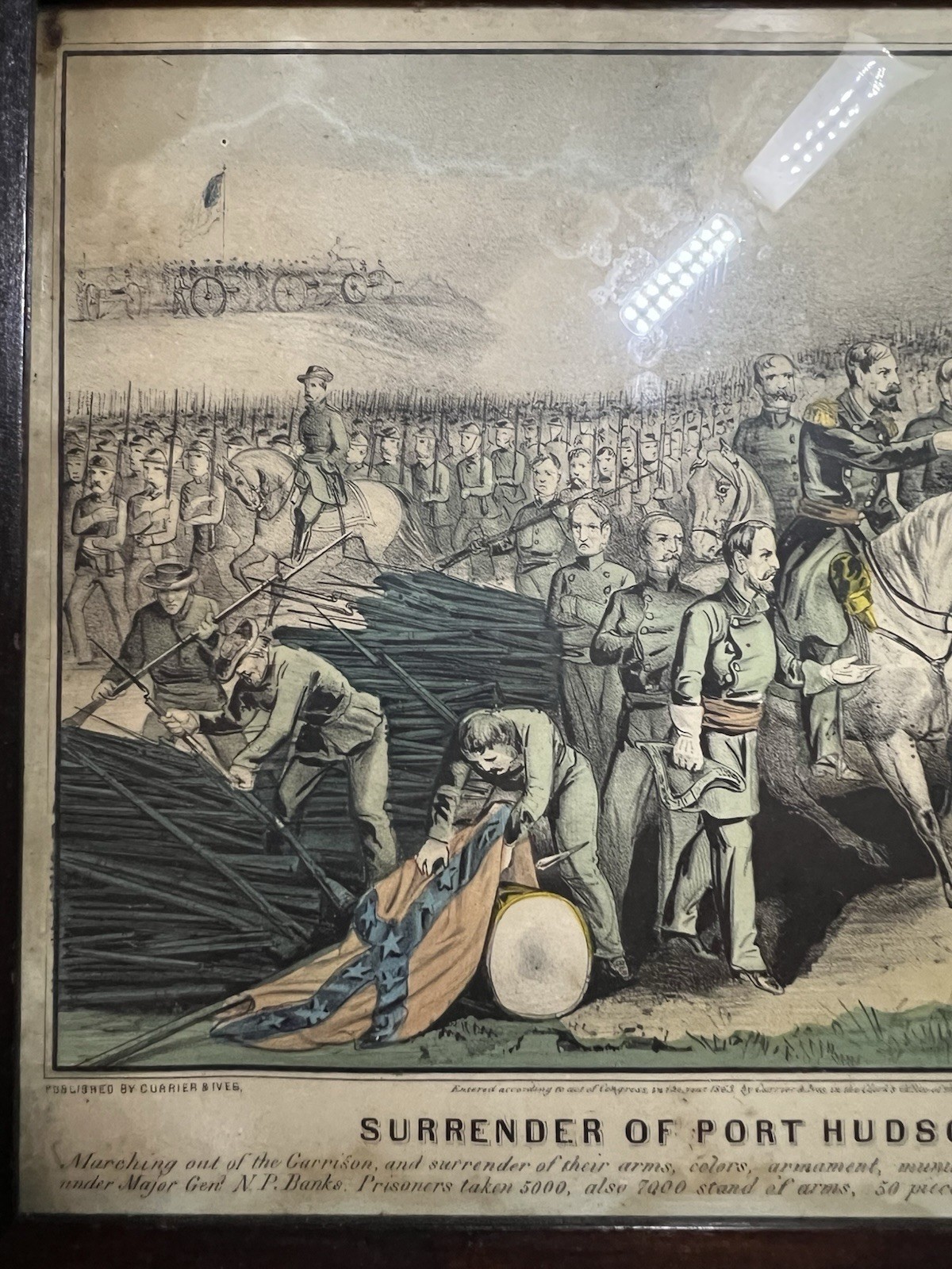 SURRENDER OF PORT HUDSON, LA. JULY 8TH 1863 By Currier & Ives Hand Colored Litho