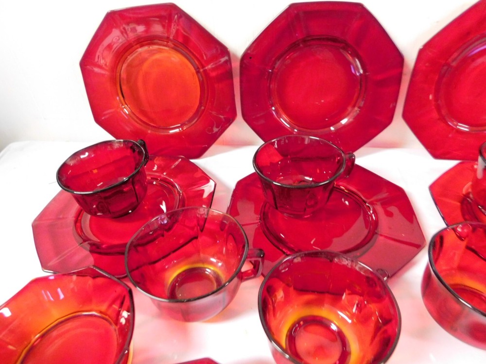 Imperial Glass MOLLY Pattern Ruby Red Glassware Lunch / Dessert Set