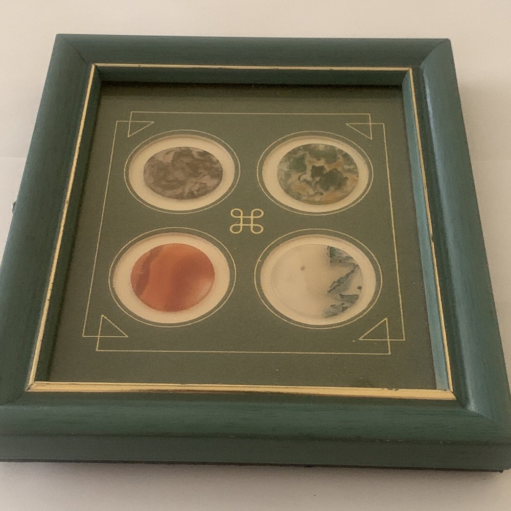 VINTAGE JADE SAMPLES CIRCLES DISCS GEMS FRAMED
