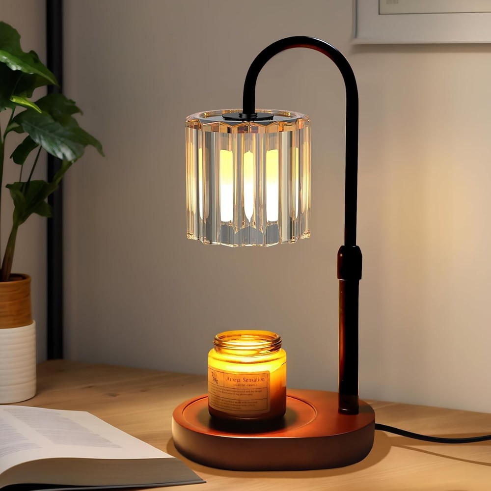 Lukasa Candle Warmer Lamp with Timer, Dimmer Adjustable Height, Walnut
