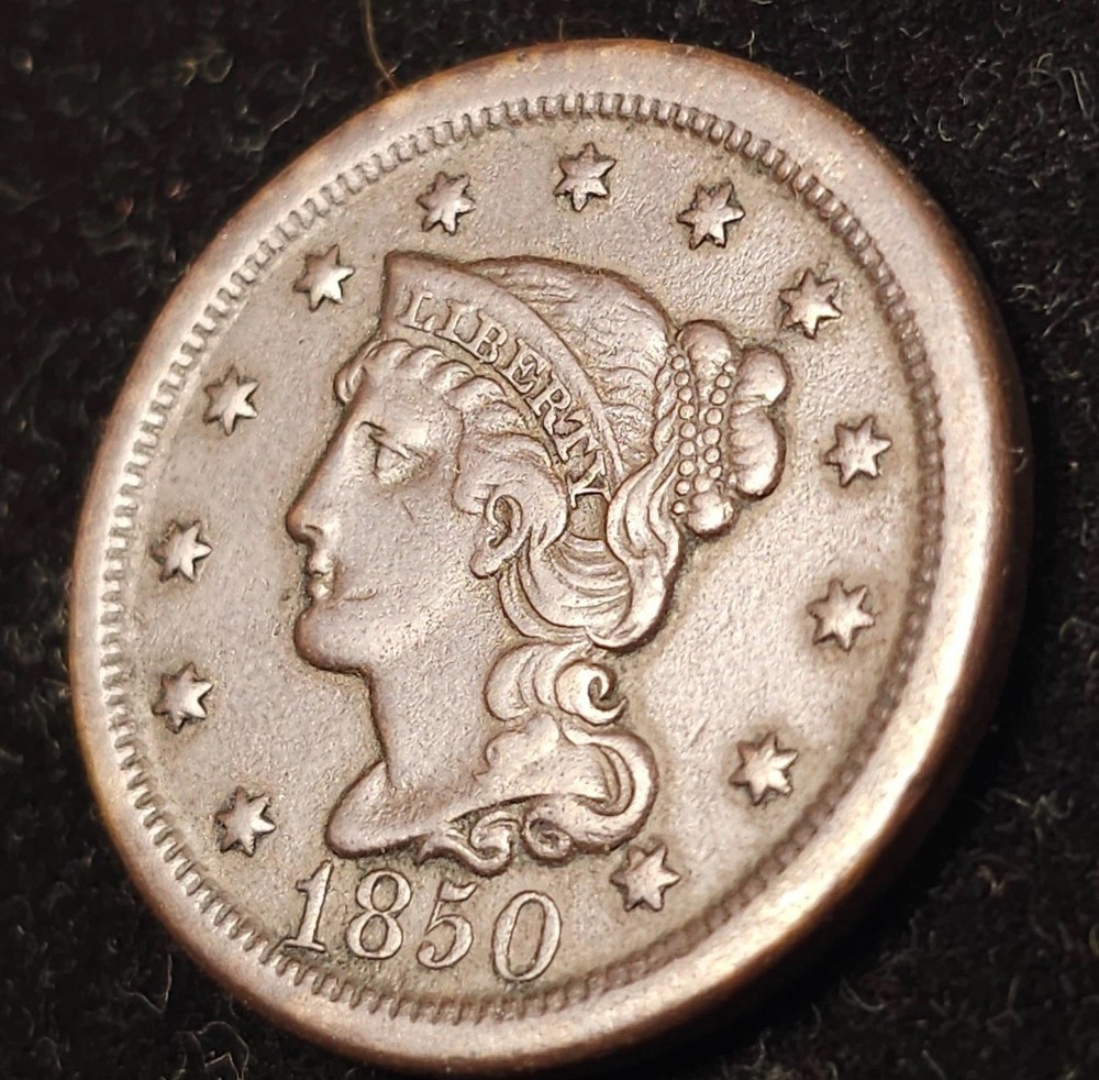 1850 Braided hair Large Cent / Extra Fine