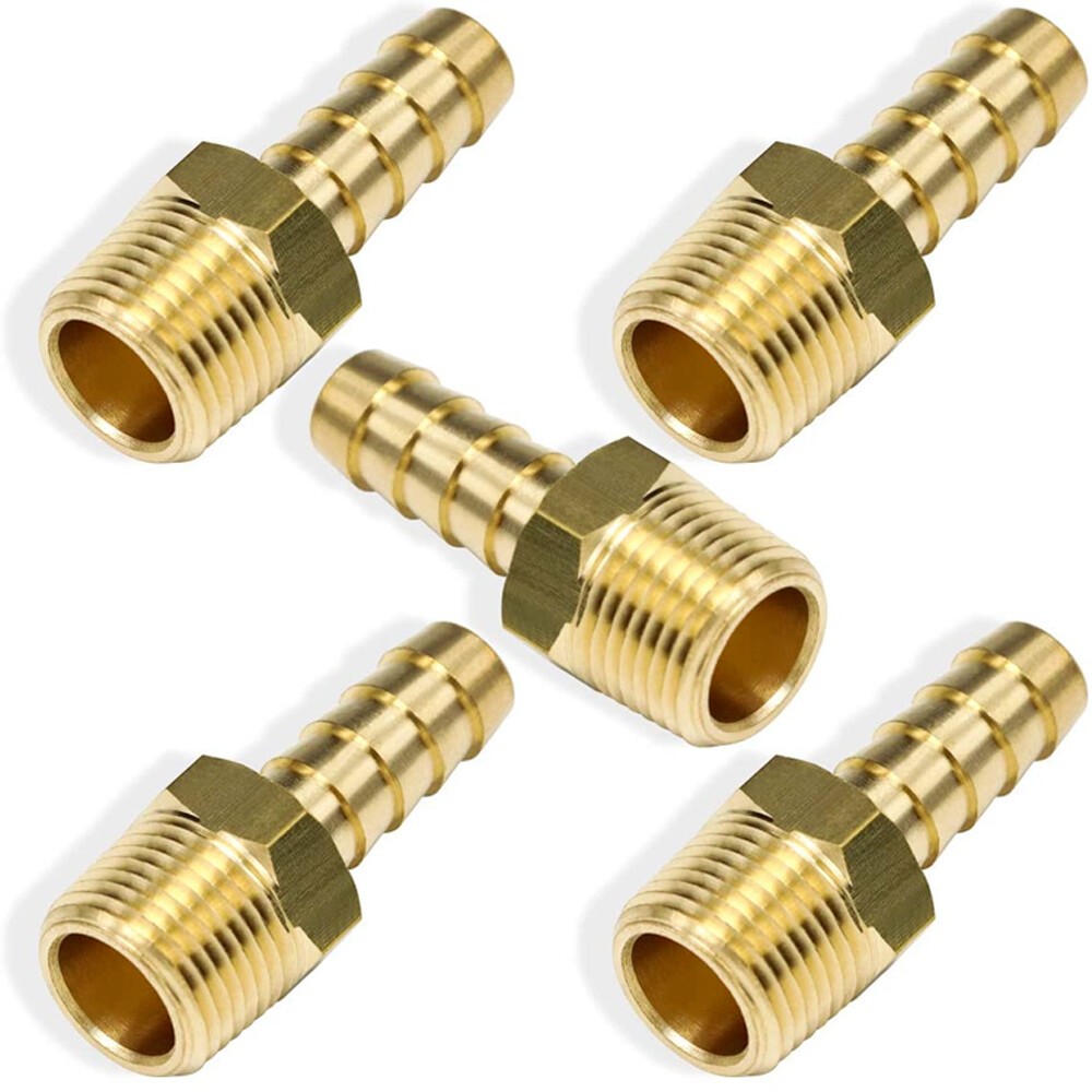 5PCS Brass 3/8In Hose Barb to 3/8In Male NPT Hose Fitting,Water Fuel Air Metals