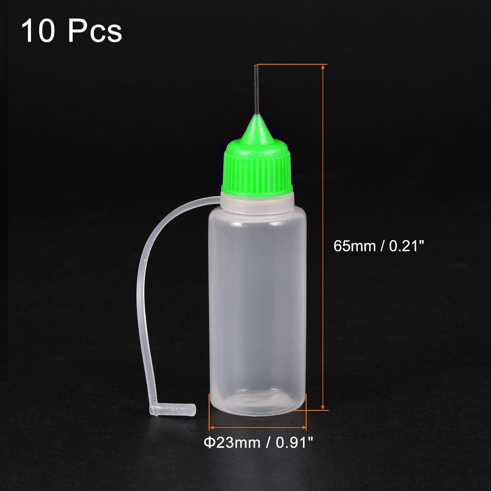 Needle Tip Bottle Precision Plastic Applicator 15ml Green Hood 10pcs