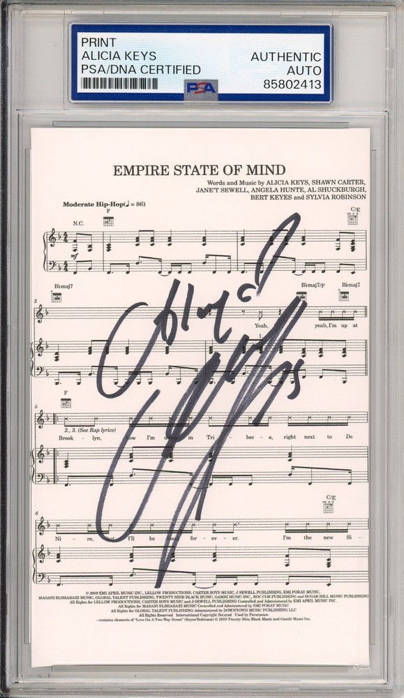 Alicia Keys SIGNED Empire State of Mind Lyric Piano Sheet Music PSA DNA COA AUTO