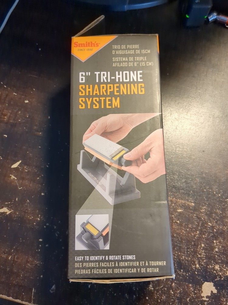 Smith's TRI6 6" Tri-Hone Sharpening System Knife Tool Sharpener 3 Stone Arkansas