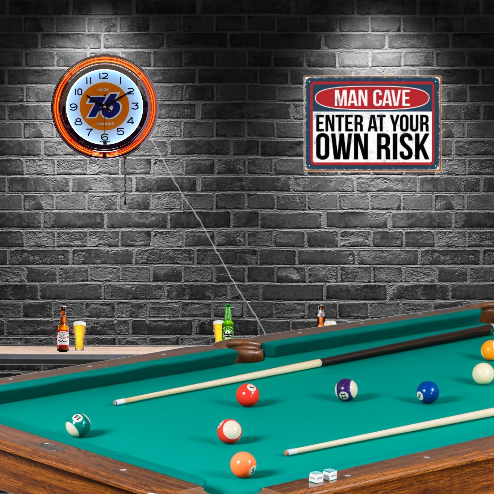 15" Union 76 Gasoline Gas Station Double Neon Advertising Clock Garage (Orange)