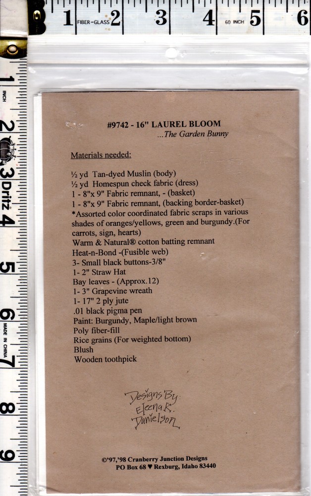 Cranberry Junction Sewing Craft Doll Pattern # 9742 "Laurel Bloom" 16"