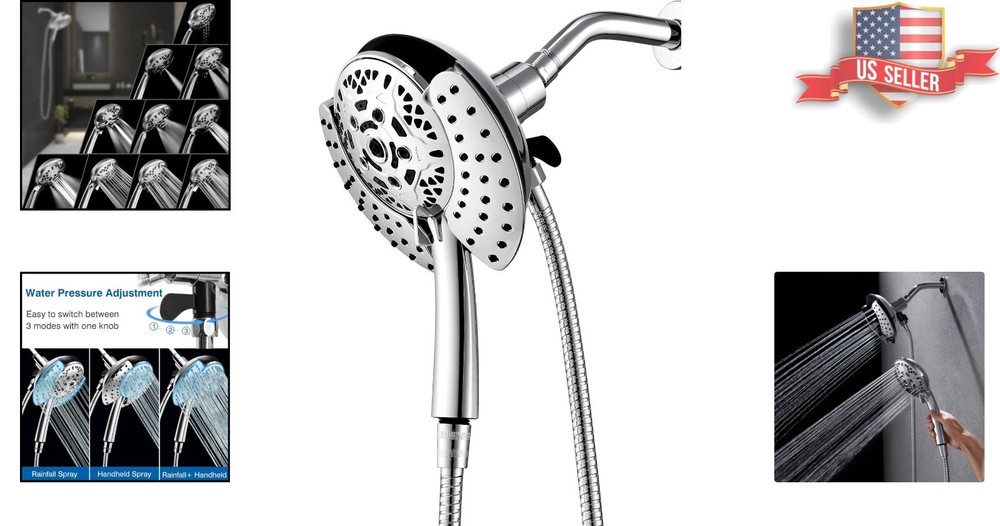 Modern 10-Setting Rainfall Shower Head & Handheld Combo for Spa-Like Experience