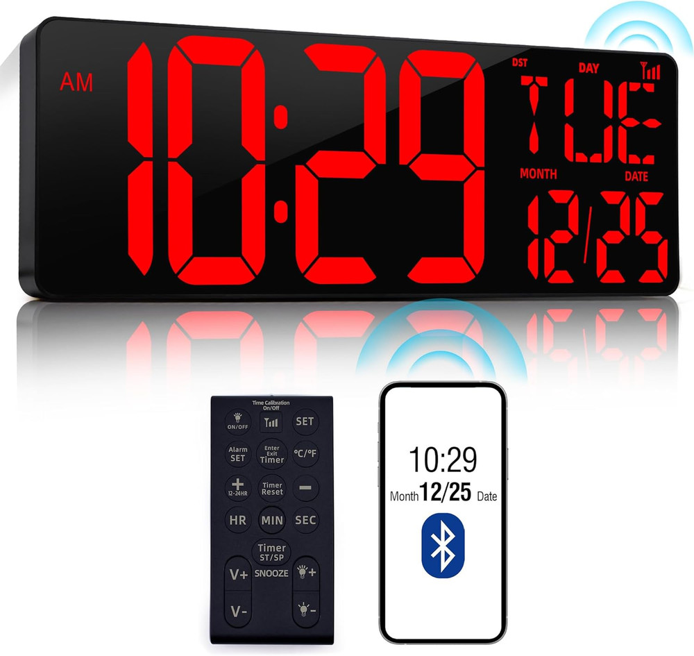 17.2" Large Digital Wall Clock Bluetooth Auto Time Sync Digital Clock Large Disp