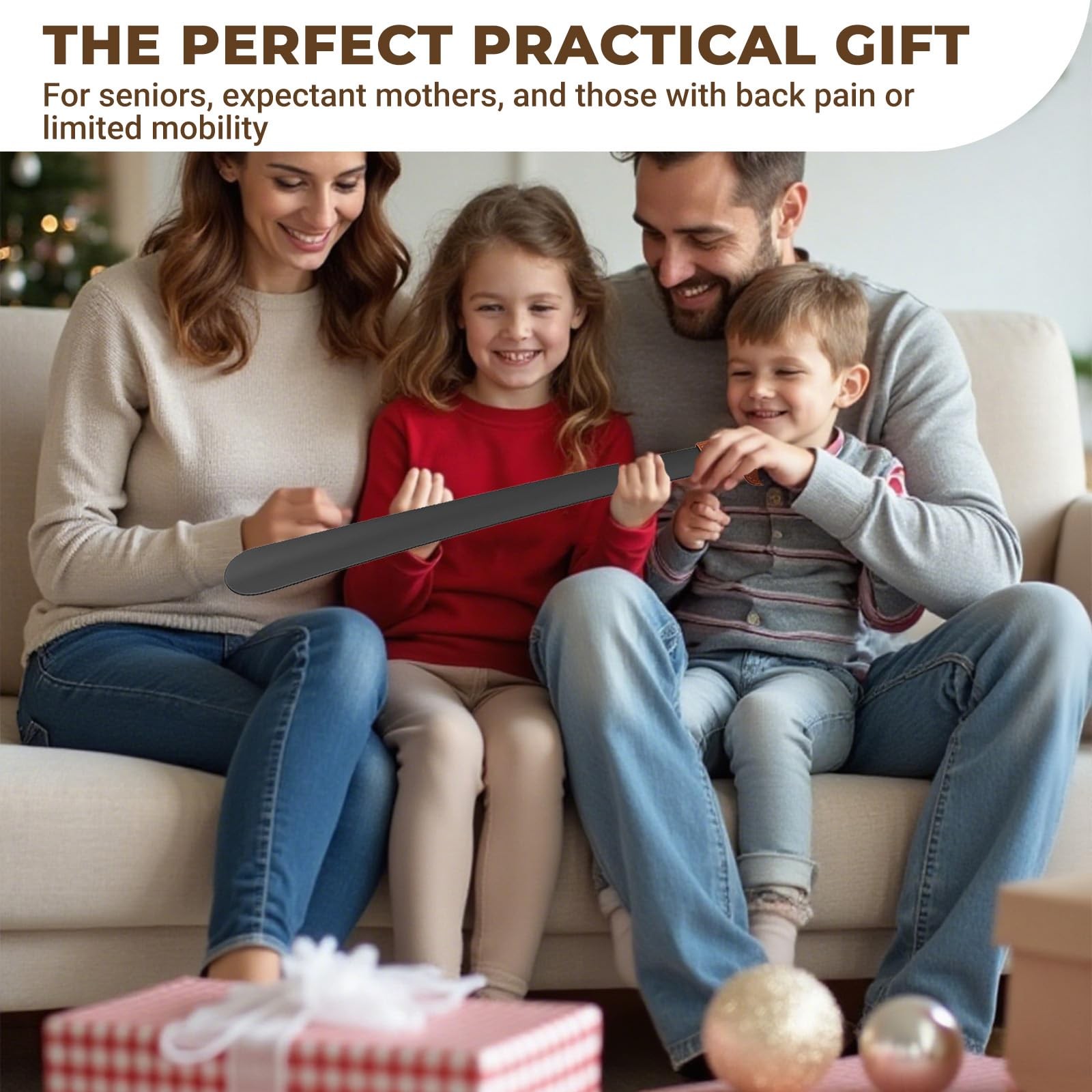 Amroicus Metal Shoe Horn Long Handle 16.5" & 7.5", 2 Pack S,L, Black