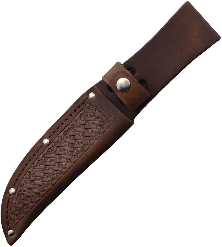 Natural Dark Brown Basketweave Leather Sheath For Knife Blade Of Up To 5.25"