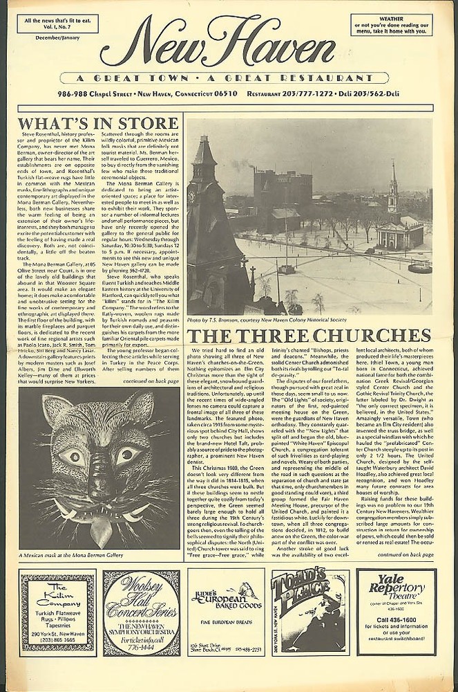 New Haven Restaurant New Haven CT Menu 1980