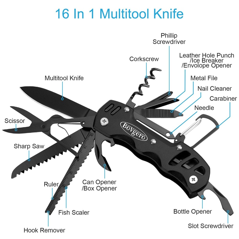 Bovgero 16 in 1 Multitool Pocket Knife Black