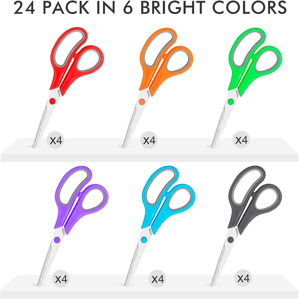 24 Pack Scissors Bulk, 8 Inch Sharp Scissors All Purpose for Office School Class