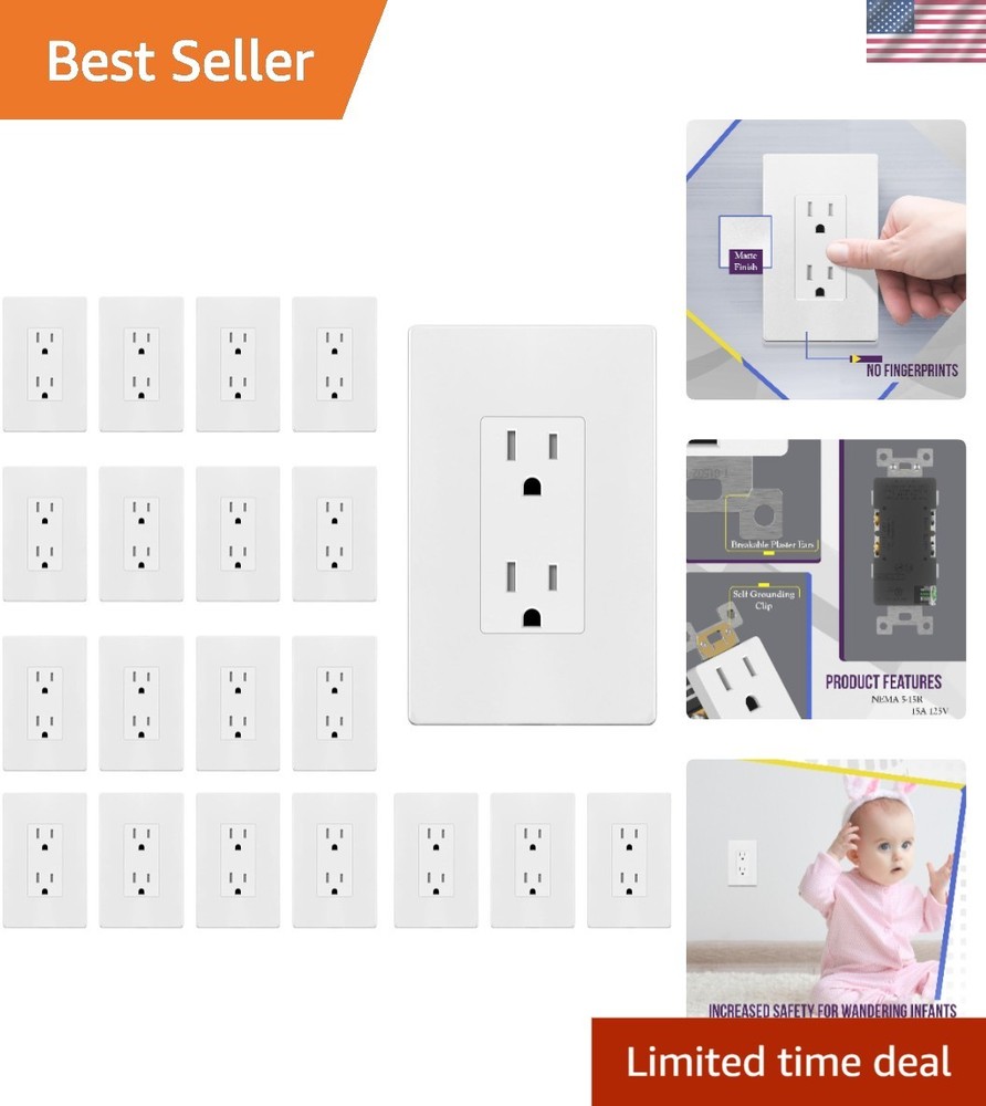 20 Count Tamper-Resistant Matte White Receptacles - Easy Installation & Stylish