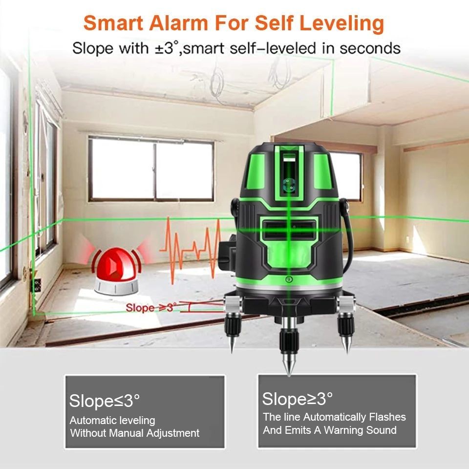 Green Laser Level Rotating Base 5 Vertical Horizontal Lines + 2 Batteries