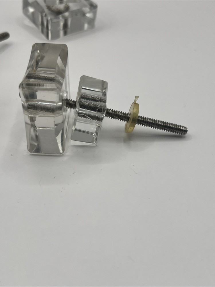 4 Clear Glass Cabinet Knobs Pulls Square Silver Flower 3”x 1.5” Read!