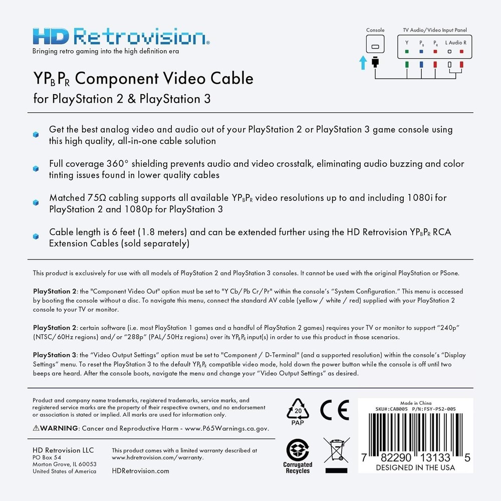Playstation 2/3 (PS2/PS3) Premium Ypbpr Component Video Cable