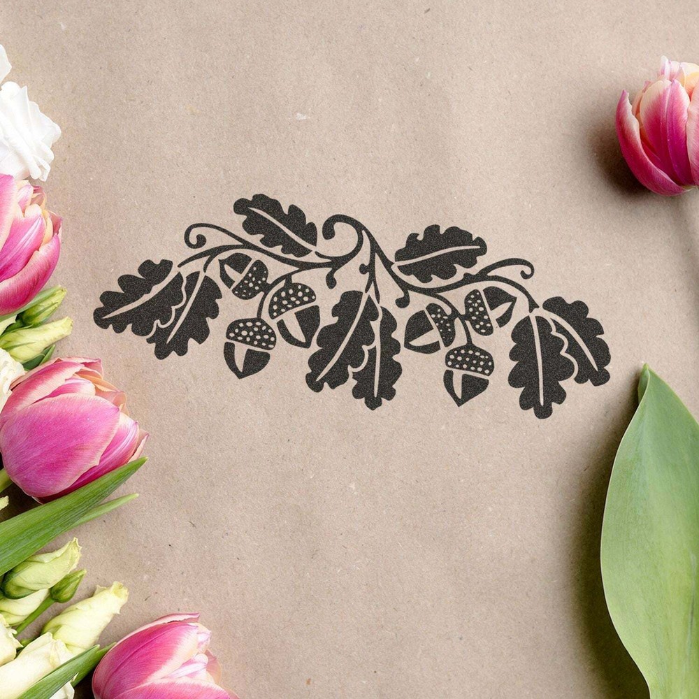 Solid Acorns With Leaves Art Rubber Stamp