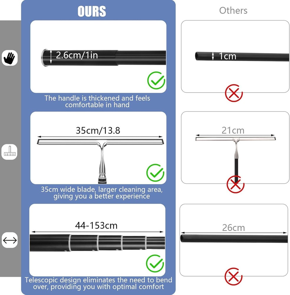 Shower Squeegee with Long Handle,Window Squeegee with Extension Pole Squeegee
