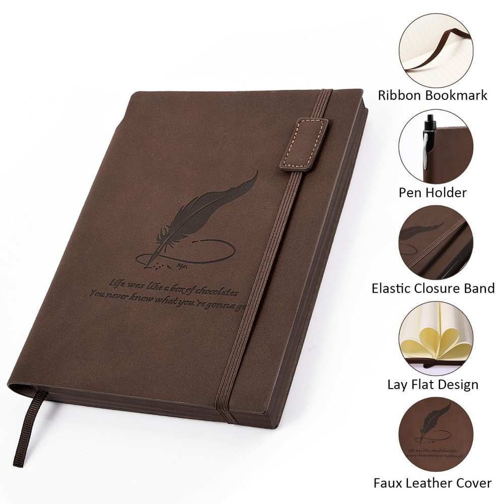 Diary Notebook with Lighted Pen A5 PU Leather Journal Notebooks Lined Journal...