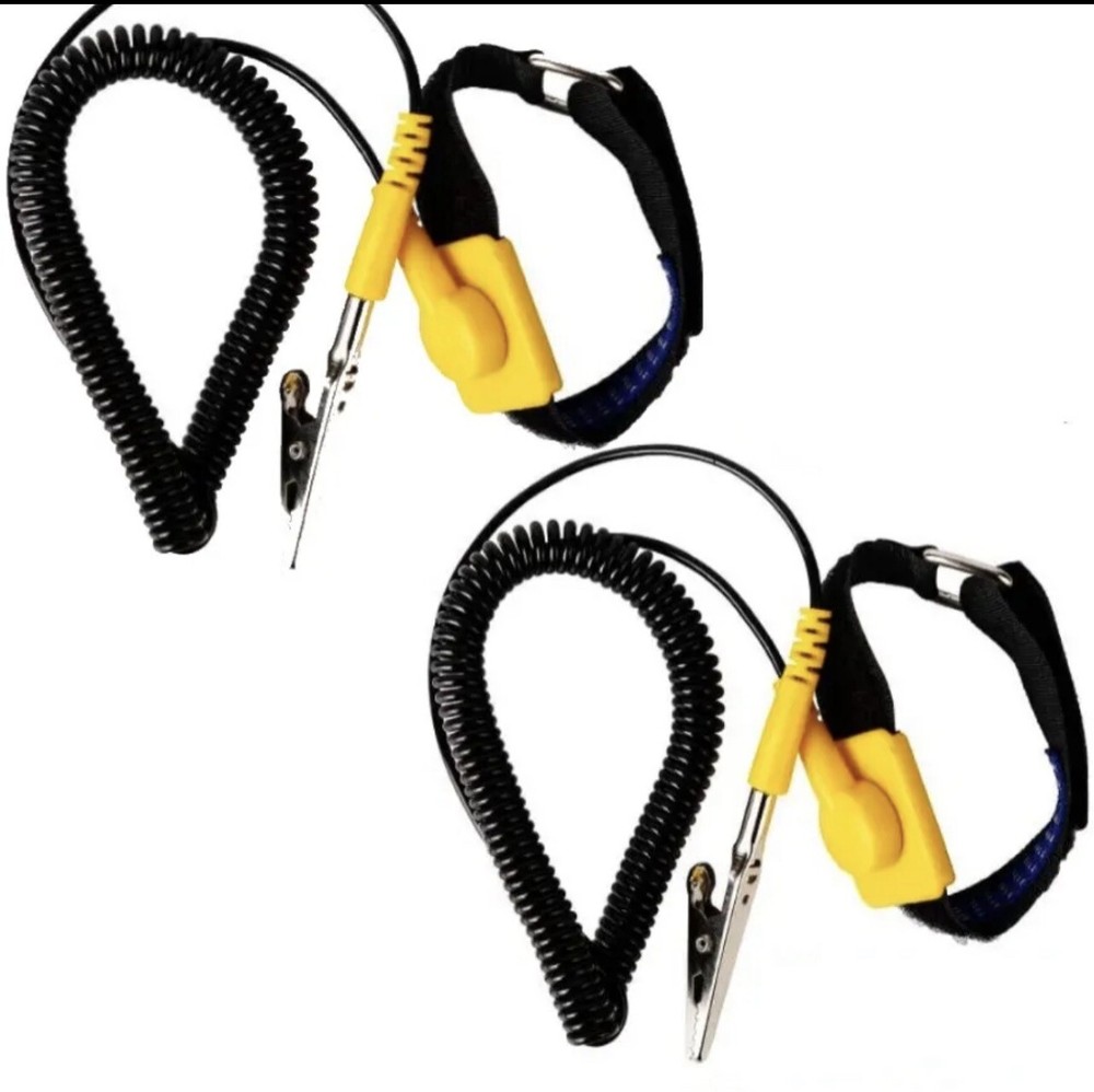2 Pack Anti-Static Adjustable Grounding Wrist Strap Components Black,Yellow
