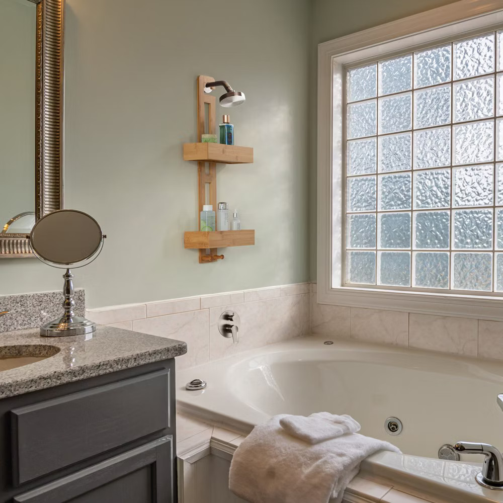 Bathroom Multi-function Natural Bamboo Storage Rack Over Shower Head Organizer,