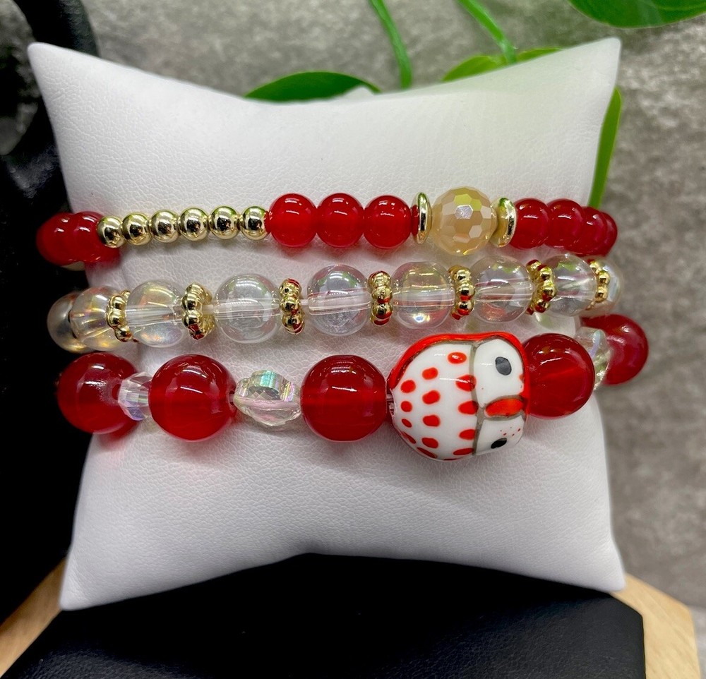 3 PC Handmade Boho Beaded Stackable 6.5” Plus Stretch Bracelet Set New B1321
